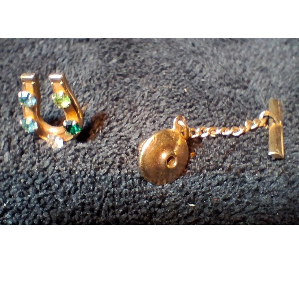 Vintage 12KG Horseshoe Tie Tack Multi stone Colts Equestrian Lucky Dad Pin - Picture 3 of 7